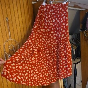 Madewell Red Floral A-Line Skirt